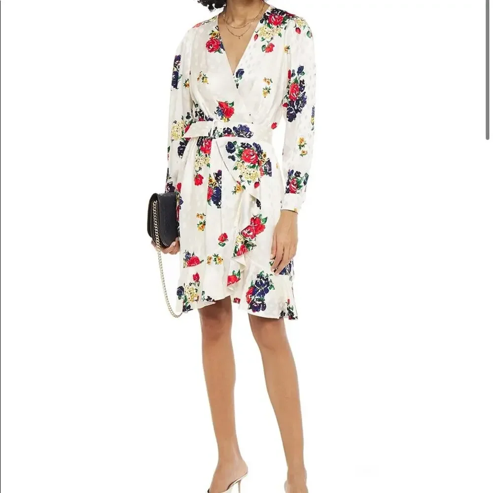 Tory Burch Floral Ruffle Silk Belted Wrap Dress Size 8